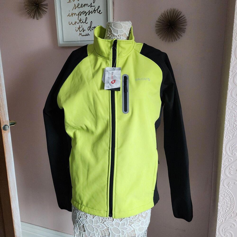 NWT BALEAF Yellow black windproof zip softshell cycling running jacket L P56